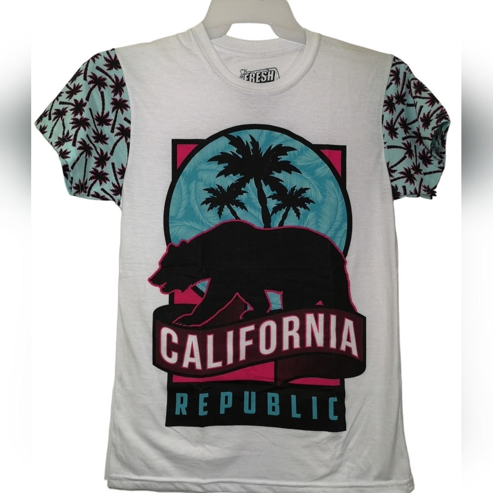 Fresh Laundry  California  Republic  Men's T-Shirt  Palms Tropical  Size M White
